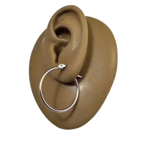 Thin Tube Hoops Pierced Post Studs Earrings Silver Vintage 1" 25mm - Picture 7 of 8